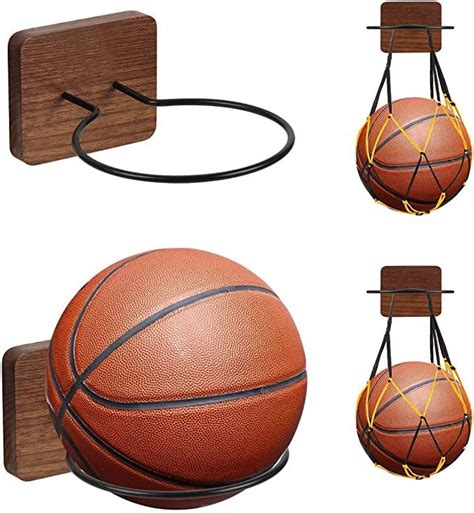 Uhiagree 2 Pack Sports Ball Holders Wood And Metal Wall Mount Display