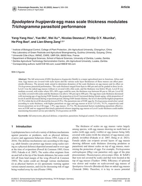 PDF Spodoptera Frugiperda Egg Mass Scale Thickness Modulates