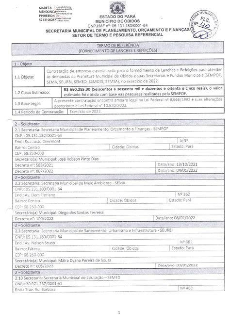 TERMO DE REFERÊNCIA ASS Prefeitura Municipal de Óbidos Gestão