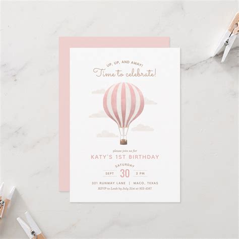 Pink Hot Air Balloon Girl Birthday Party Invitation Zazzle