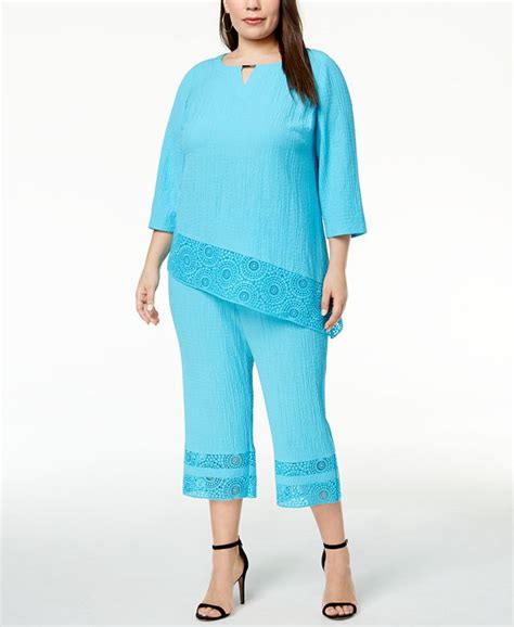 Jm Collection Plus Size Asymmetrical Top And Capri Pants Created For