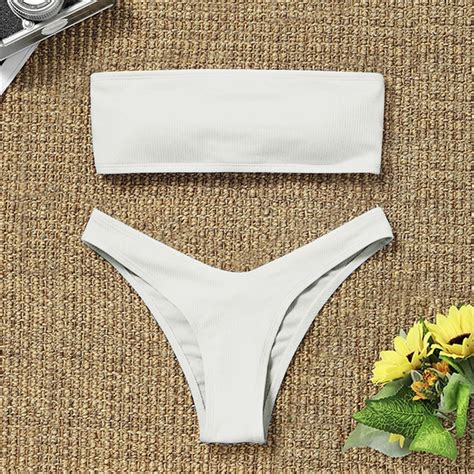 Conjunto De Bikini De Banda Para Mujer Traje De Ba O Acanalado De