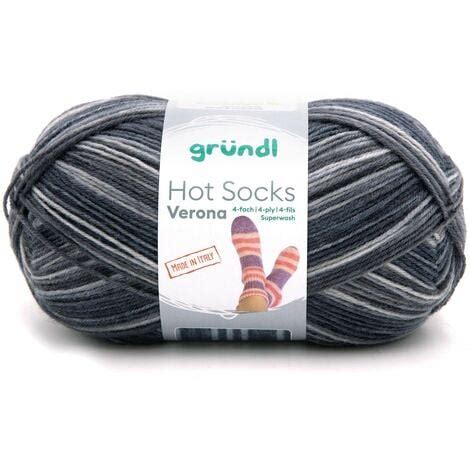 Gründl Sockenwolle Hot Socks Verona 100 g 4 fach hellgrau grau meliert Handarbeit