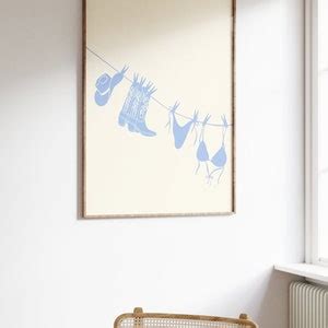 Bikini Art Print Printable Blue Bikini Beach Illustration Bikini Hanging Poster Bathing Suit