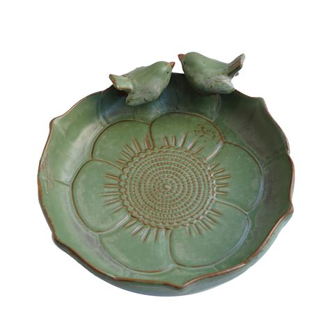 Amazon.com : Light Green Ceramic Wild Bird Bath Bowl or Feeder for