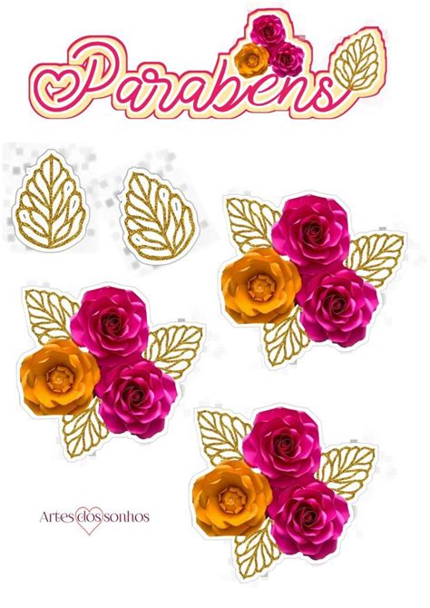 Topper De Rosas 1F5 Birthday Cake Topper Printable Diy Cake Topper