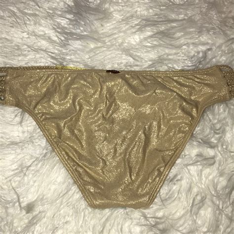 New Luli Fama Chevron Gold Bikini Bottoms Medium Gem