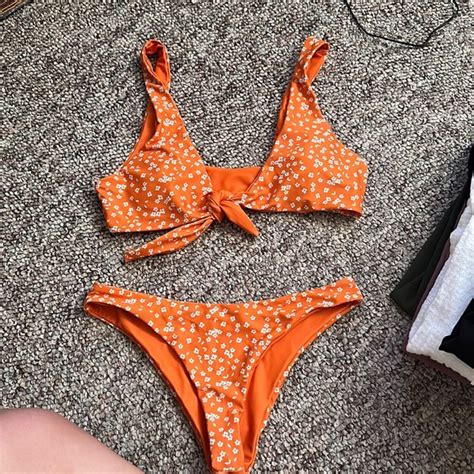 Swim Shein Orange Floral Bikini Poshmark