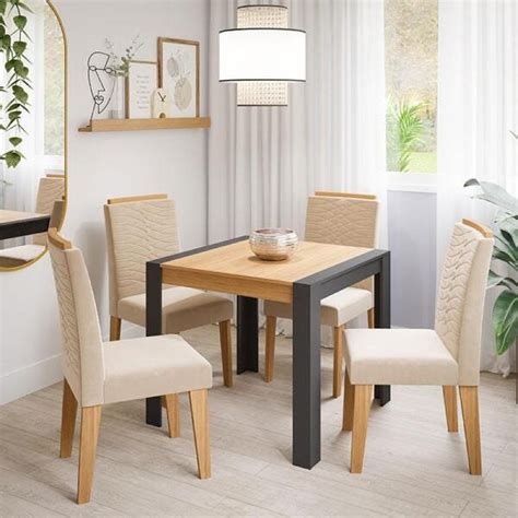 Conjunto De Mesa Cadeiras Grace Clarice Cimol Chumbo Nature Nude Madeiramadeira