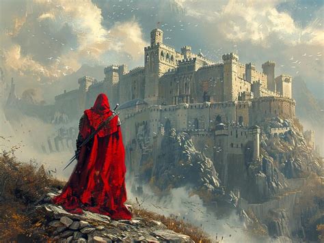 A Painting Of A Castle With A Sword And A Sword In It Premium Ai