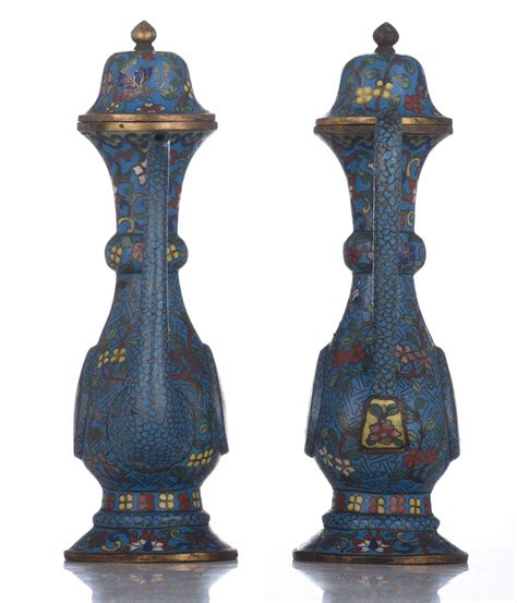 51BidLive A Pair Of Chinese Cloisonn Enamelled Bronze Aftaba Style