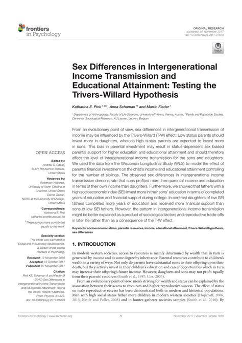 PDF Sex Differences In Intergenerational Income Transmission And Educational Attainment