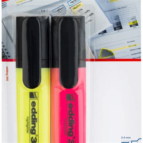 Edding 345 Highlighters - Assorted Colours (Blister of 2) | 4-345-2-1-5 ...