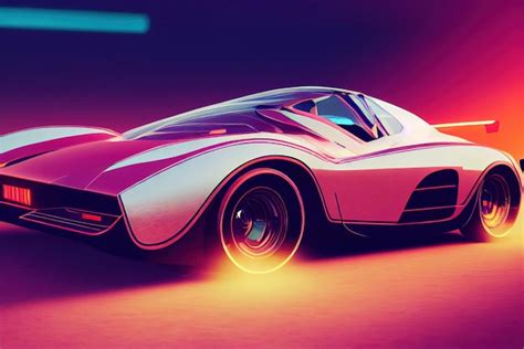 Futuristic Retro Wave Synth Wave Car Retro Sport Car With Neon