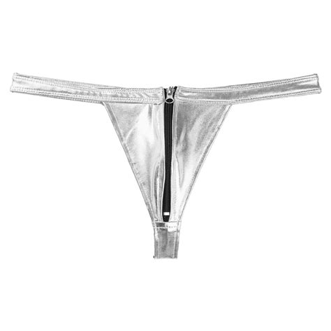 Mens Shiny Metallic Bikini Briefs Zip Front Bulge Pouch Thong G String Underwear Ebay