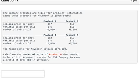 Solved XYZ Company produces and sells four products. | Chegg.com