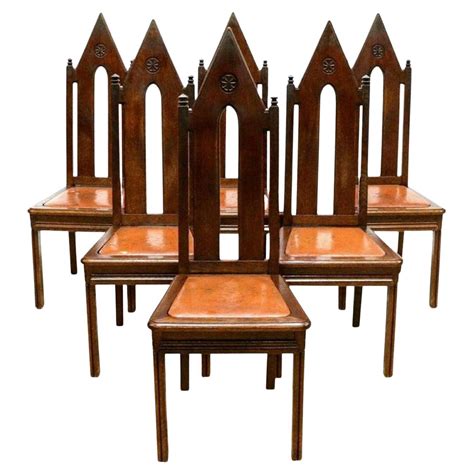 19th Century Gothic Revival French Victorian Chairs Set Of Six For