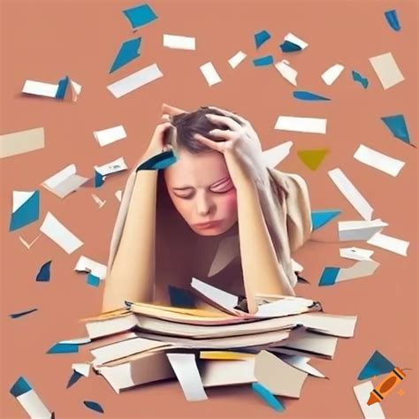 Stressed Person Surrounded By Books And Papers On Craiyon