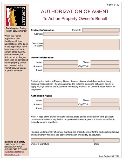 Form 112 Download Fillable Pdf Or Fill Online Authorization Of Agent To Act On Property Owner S