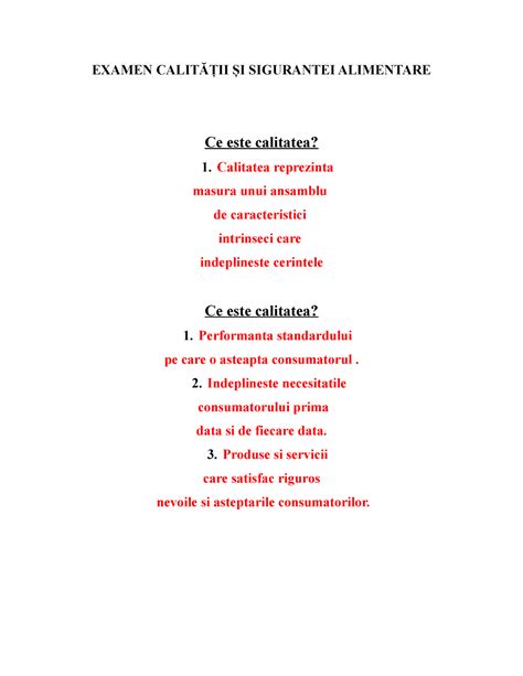 Examen CalitĂȚII ȘI Sigurantei Alimentare EXAMEN CALITĂȚII ȘI