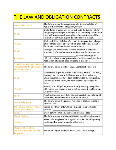 THE LAW AND Obligation Contracts - THE LAW AND OBLIGATION CONTRACTS