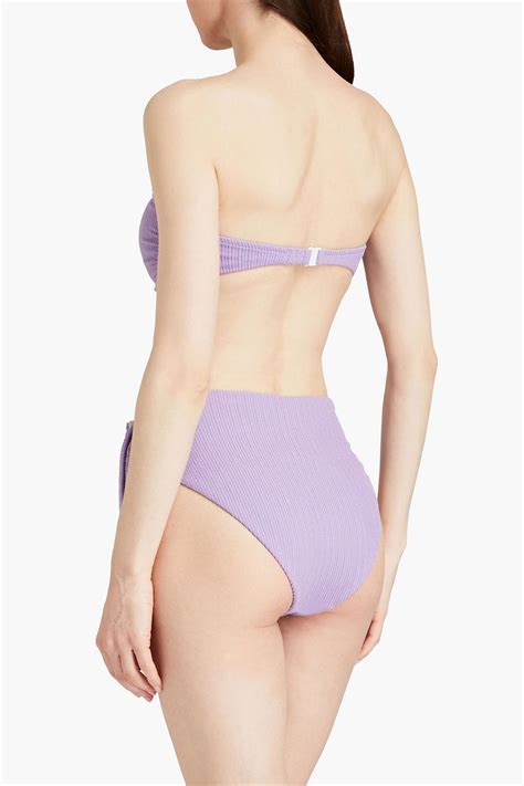 ONIA Genevieve Ruched Stretch Seersucker Bandeau Bikini Top THE OUTNET