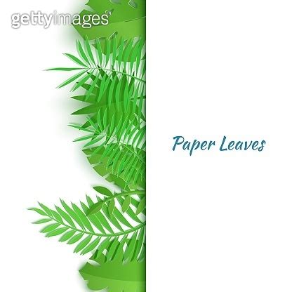 Vertical Border Of Summer Tropical Leaves In Paper Cut Style Craft