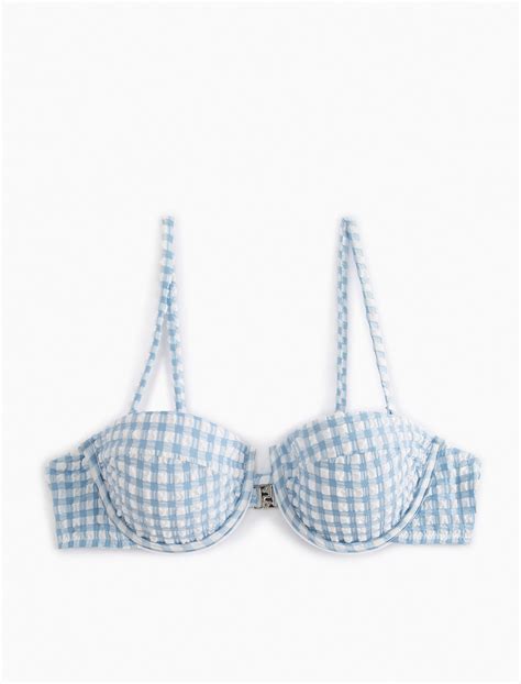 Mavi Kadın Straplez Bikini Üstü Pötikareli Askı Detaylı 4SAK10169MM Koton