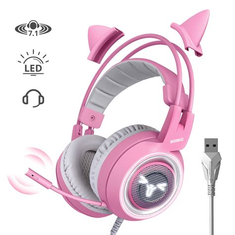 SOMIC G951 Pink Headset for PS4, PC, Laptop USB 7.1 Virtual Surround ...