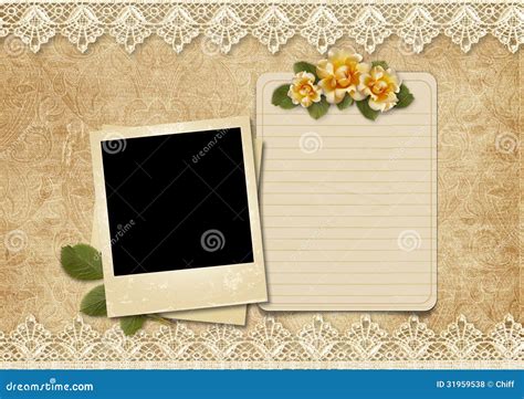 Vintage Lace Background With Old Polaroid-frame And Rose Royalty-Free ...