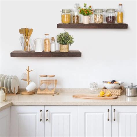 Wall Mounted Rustic Solid Wood Shelves, Black Floating Shelves for ...