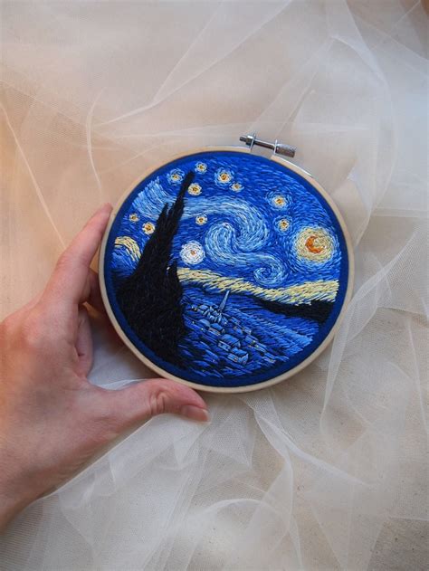 The Starry Night Embroidery Kit Van Gogh Embroidery Diy Kit Etsy