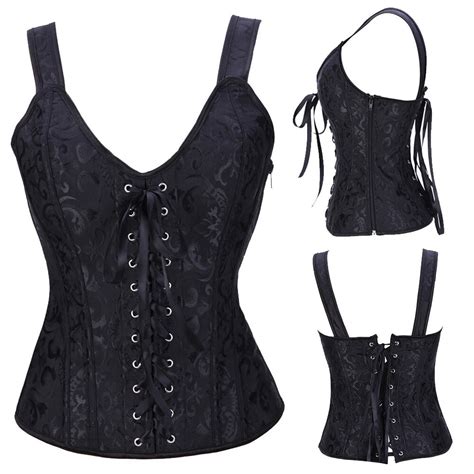 Womens Black Waist Training Corset Steampunk Gothic Basque Bustier Lingerie Top Ebay
