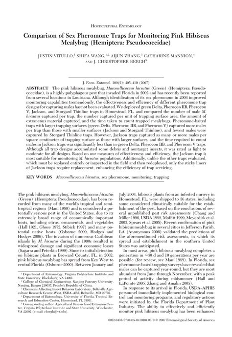 PDF Comparison Of Sex Pheromone Traps For Monitoring Pink Hibiscus Mealybug Hemiptera