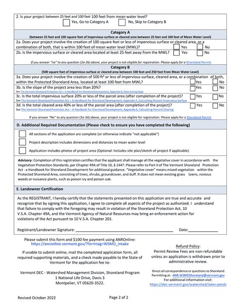 Vermont Shoreland Project Registration Application Fill Out Sign