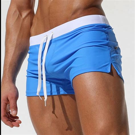 Mens Swimsuits Zipper Pocket Swimwear Men Breathable Swim Trunks Boxer