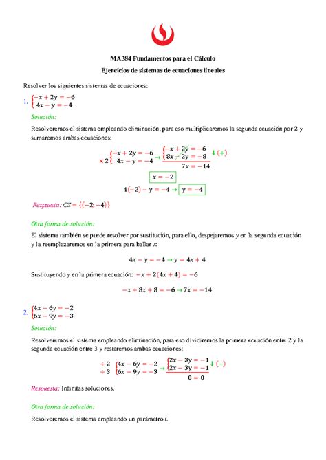 3 2 Sistemas de ecuaciones lineales MA384 Fundamentos para el Cálculo