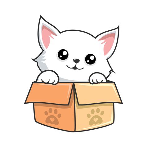 White Cat Hiding In Box Cute White Pussy Cat In Box Waving Paws Hand 19526453 Vector Art At