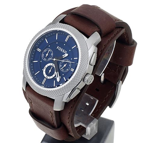 Fossil Men S Fs Machine Chronograph Blue Dial Stainless Steel Brown