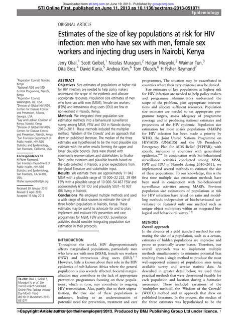 Pdf Estimates Of The Size Of Key Populations At Risk For Hiv Infection Men Who Have Sex With