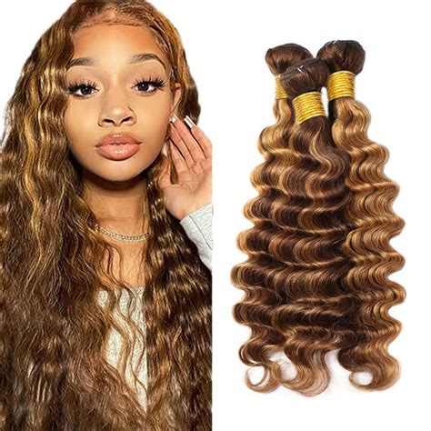 Amazon ZevPiul Highlight Human Hair Bundles Blonde Deep Wave Bundle Human Hair Weave 8A