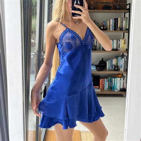 Sexy Electric Blue Lingerie Mini Dress With Lace Depop