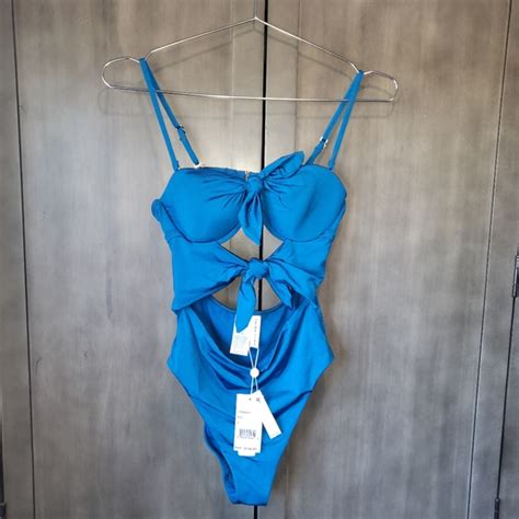 Trina Turk Swim Trina Turk Tie Front Keyhole One Piece Swimsuit Getaway Solids Teal Bikini