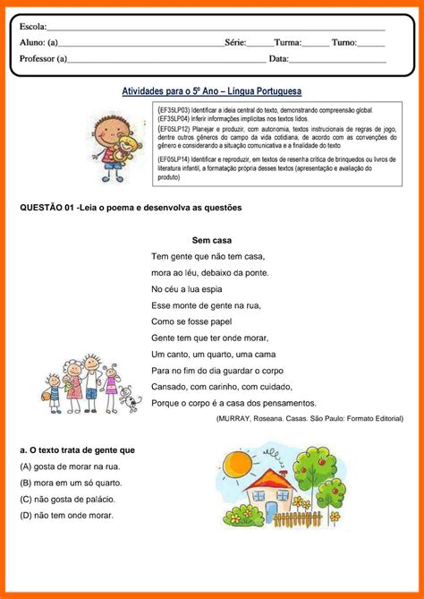 Atividade De Lingua Portuguesa 5 Ano Interpretação De Texto