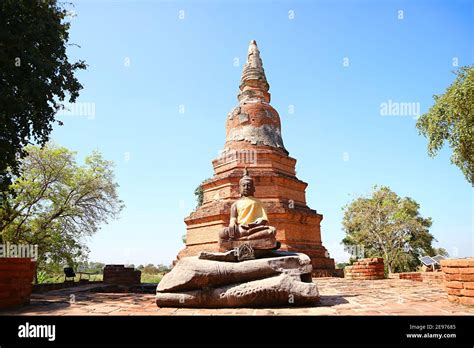 Historic Pagoda And Buddha Images Of Wat Phra Ngam Temple Ruins In