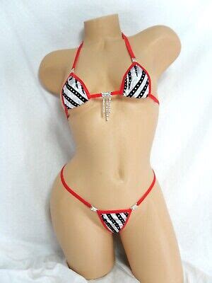 Mini Micro G String Bikini W Bling Silver Holographic Velvet Flocking