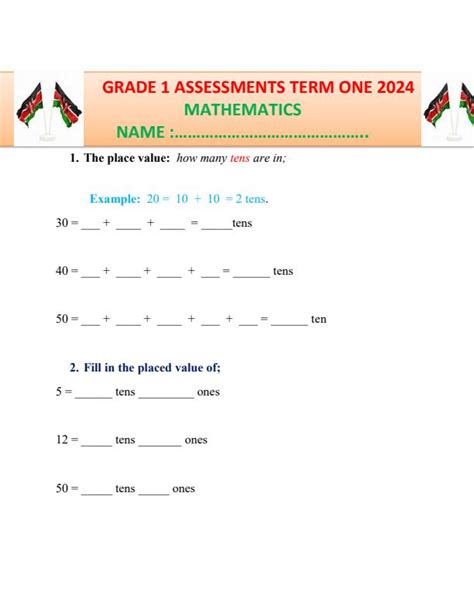 Grade 1 Mathematics Term 1 Opener Exam 2024 - 1925