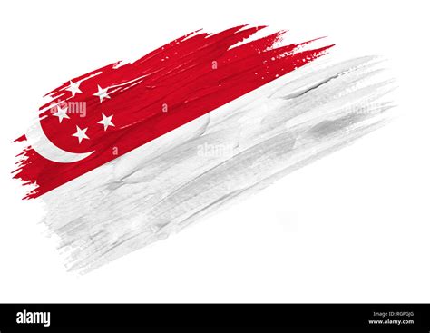 Brush Painted Singapore Flag Hand Drawn Style Illustration Stock Photo