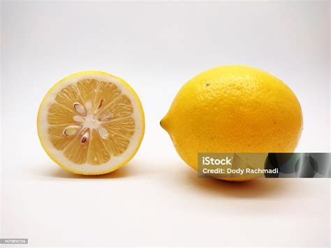 slice  lemon isolated  white background stock photo
