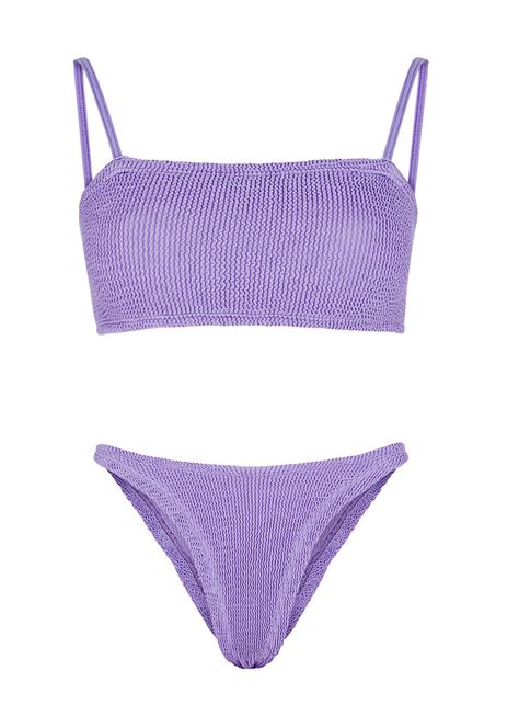 Hunza G Gigi Seersucker Bikini Lilac One Size Elasticated Square Neck Hand Wash Hunza G